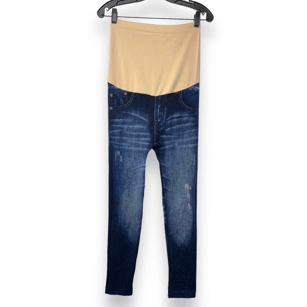Cloya Over the belly Maternity blue jeans print leggings pants Women’s size S/M